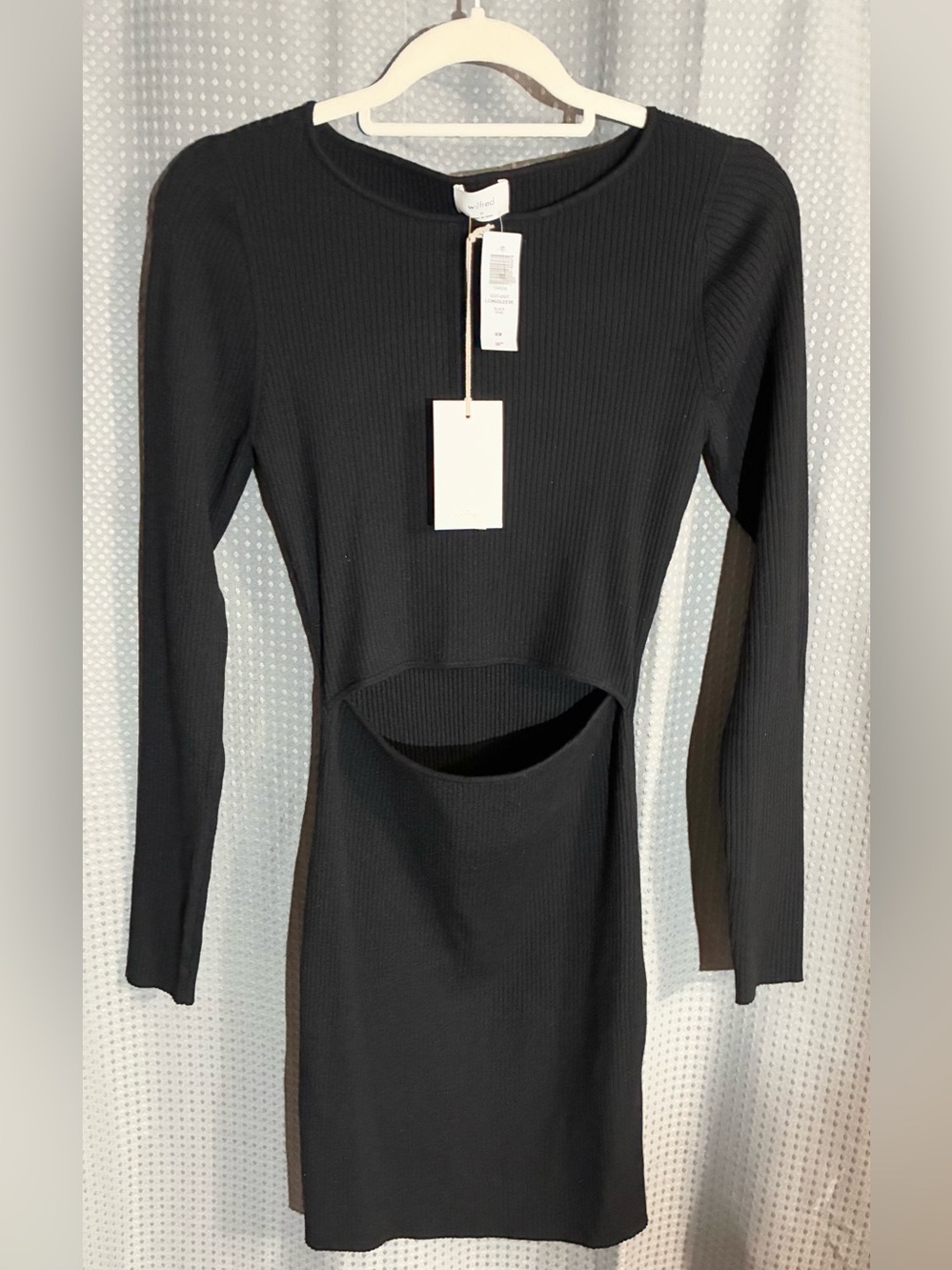 Wilfred Black Cutout Long-Sleeve Bodycon Dress M Stretch Ribbed Sweater Aritzia